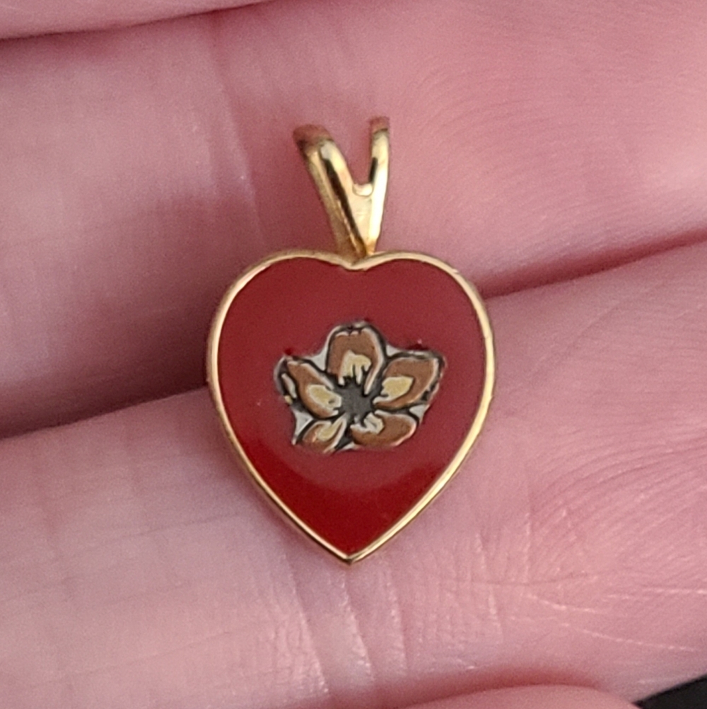Vintage Reed & Barton Heart Necklace Pendant Cloisonne Estate Small Euc - Picture 2 of 9